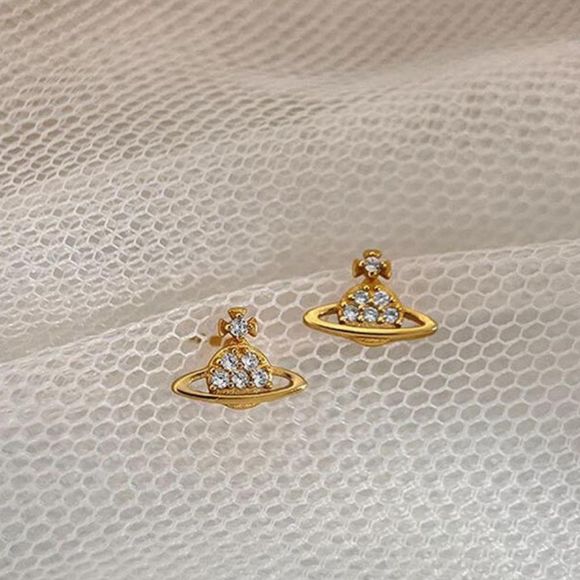 Jewelry - 💎 NEW 18kgp planet Saturn tiny orb crystal stud earrings